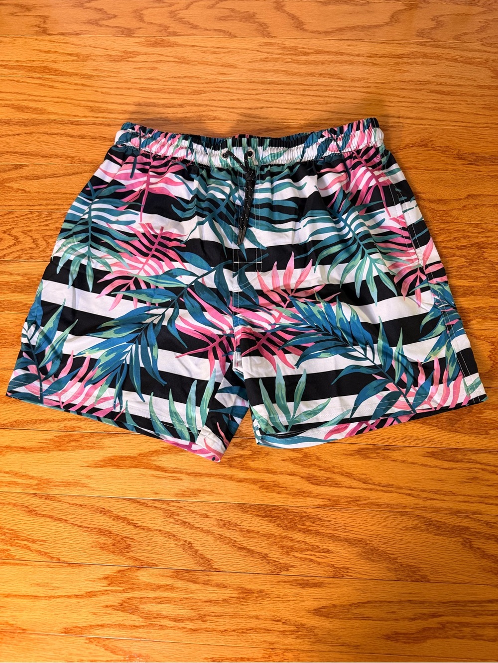 Tropical Striped Swim Shorts - Pink, Teal & Black